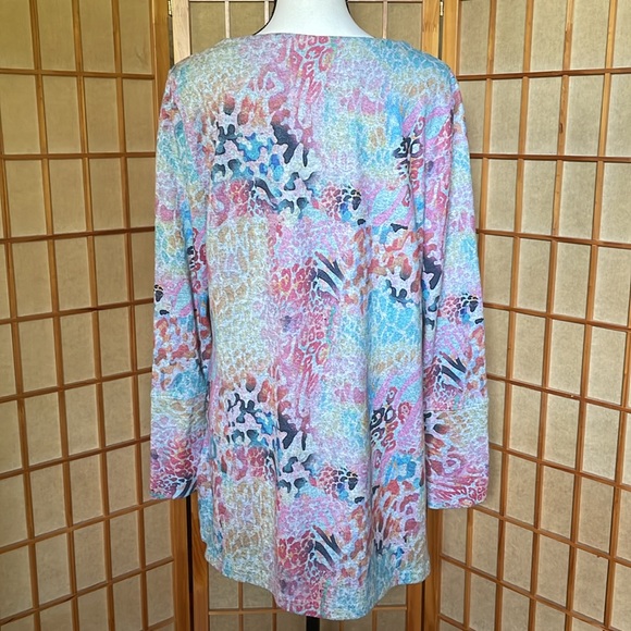 Soft Surroundings Sweater Mixed Pastel Print Transitional Fall Tunic Sweater - Picture 2 of 15